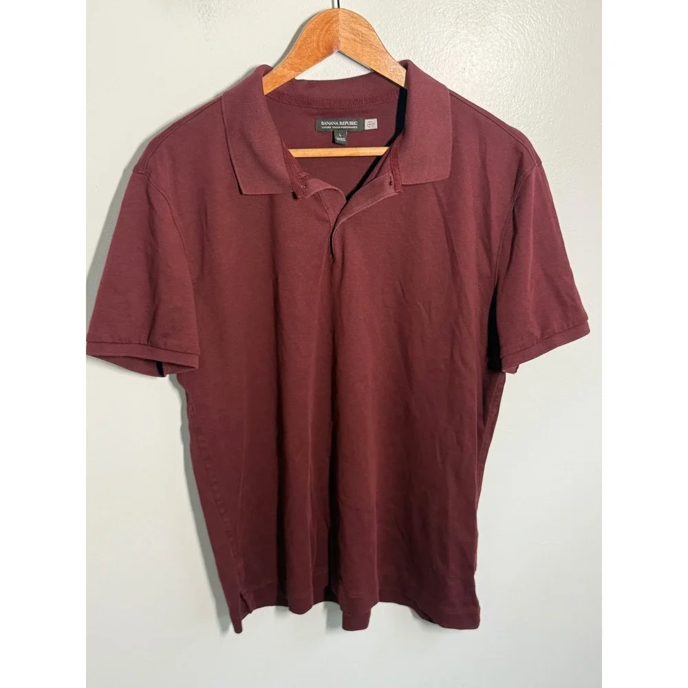 Banana Republic Mens Luxury Touch Performance Polo Shirt Burgundy Maroon Large
